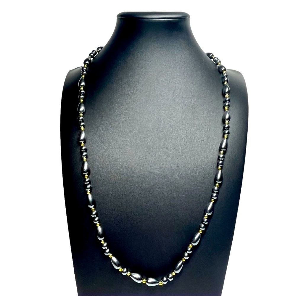 VTG Gunmetal Tone Golden Spacer Beaded Necklace 25"